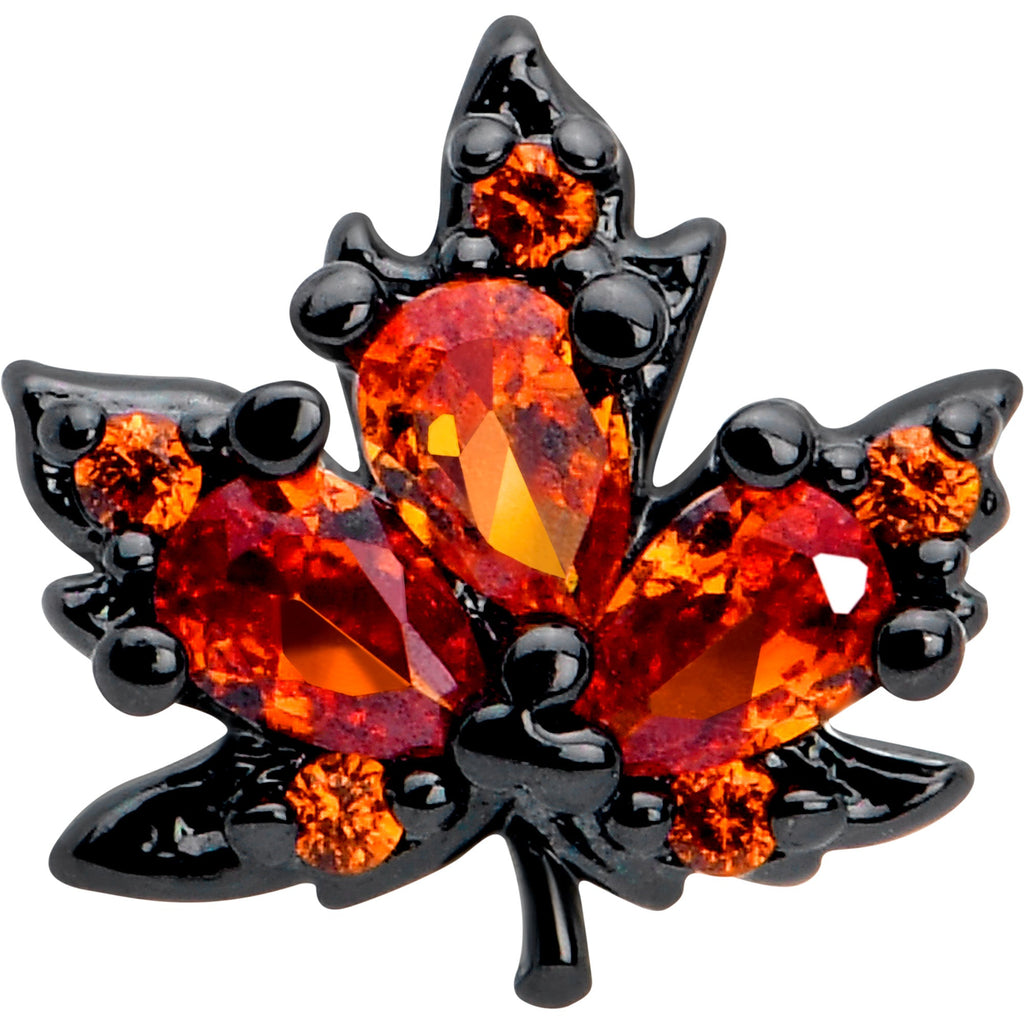 16G Orange CZ Gem Black Autumn Leaf Flat Back Earring