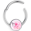 16G 3/8 Butterfly Pink Rose Hinged Segment Ring
