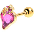16G Pink Gem Gold Tone Strawberry Love Heart Cartilage Earring