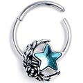 16G 3/8 Blue Gem Ornate Moon Star Hinged Segment Ring