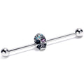 14G Blue CZ Gem Stylish Skull Industrial Barbell 38mm