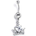 Clear Gem Heart Crown Dangle Belly Ring