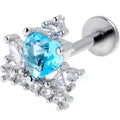 16G 5/16 Clear Blue Gem Crown Heart Labret Monroe Tragus
