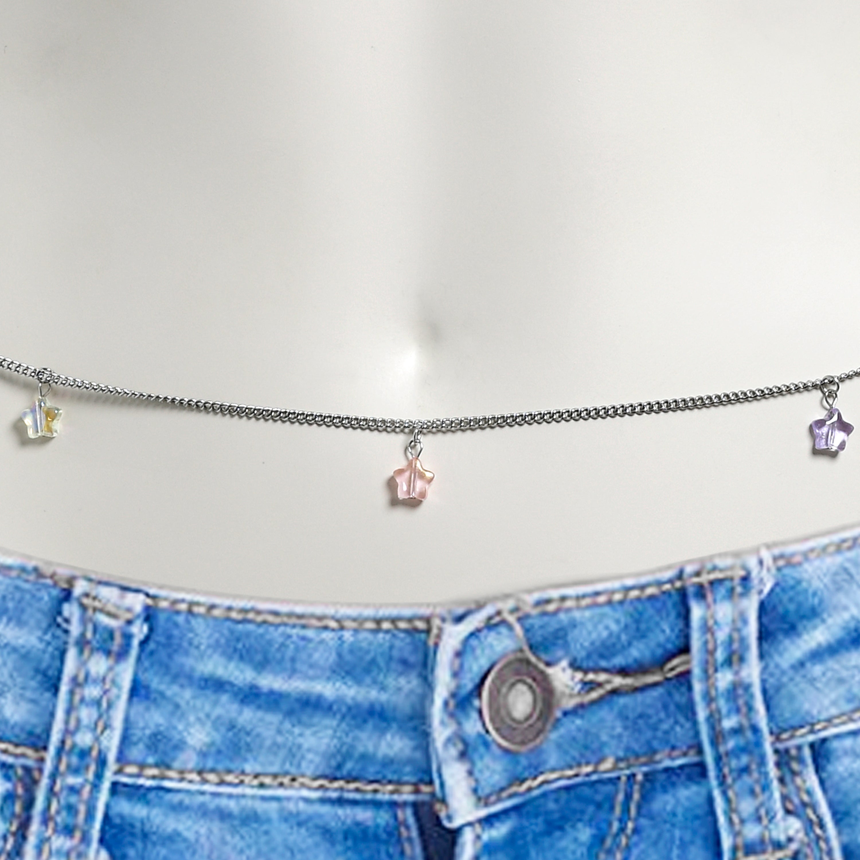 Pink Purple Gem Stars Dangle Belly Chain