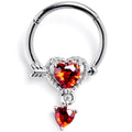 16G 3/8 Red CZ Gem Fusion of Love Arrow Heart Hinged Segment Ring
