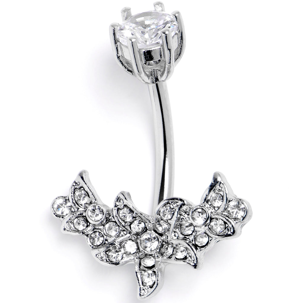 Clear CZ Gem Flower Garland Double Mount Belly Ring