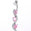 Pink Clear CZ Gem Super Style Swirl Dangle Belly Ring