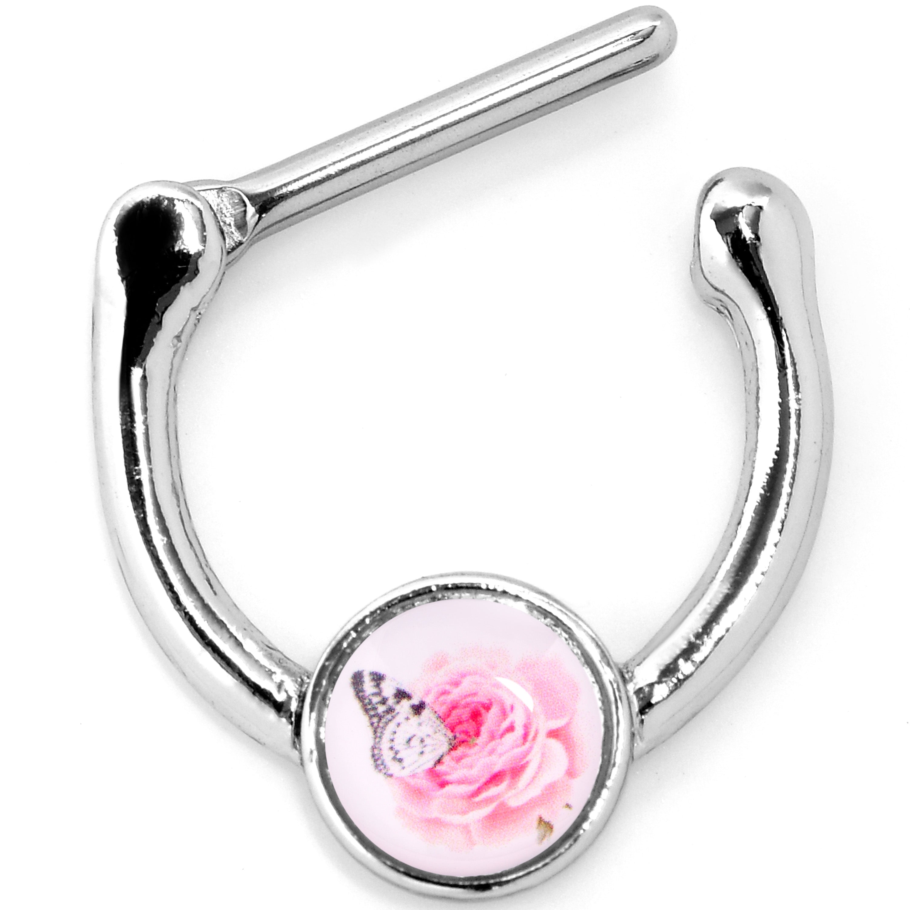 16G 5/16 Butterfly Pink Rose Cartilage Clicker