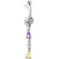 Purple Yellow CZ Gem Party Time Dangle Belly Ring