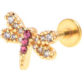 16G 5/16 Clear Pink Gem Gold Tone Dragonfly Drama Labret Tragus