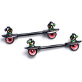 14 Guage 9/16 Black Red Eye Witch Hat Dangle Barbell Nipple Ring Set