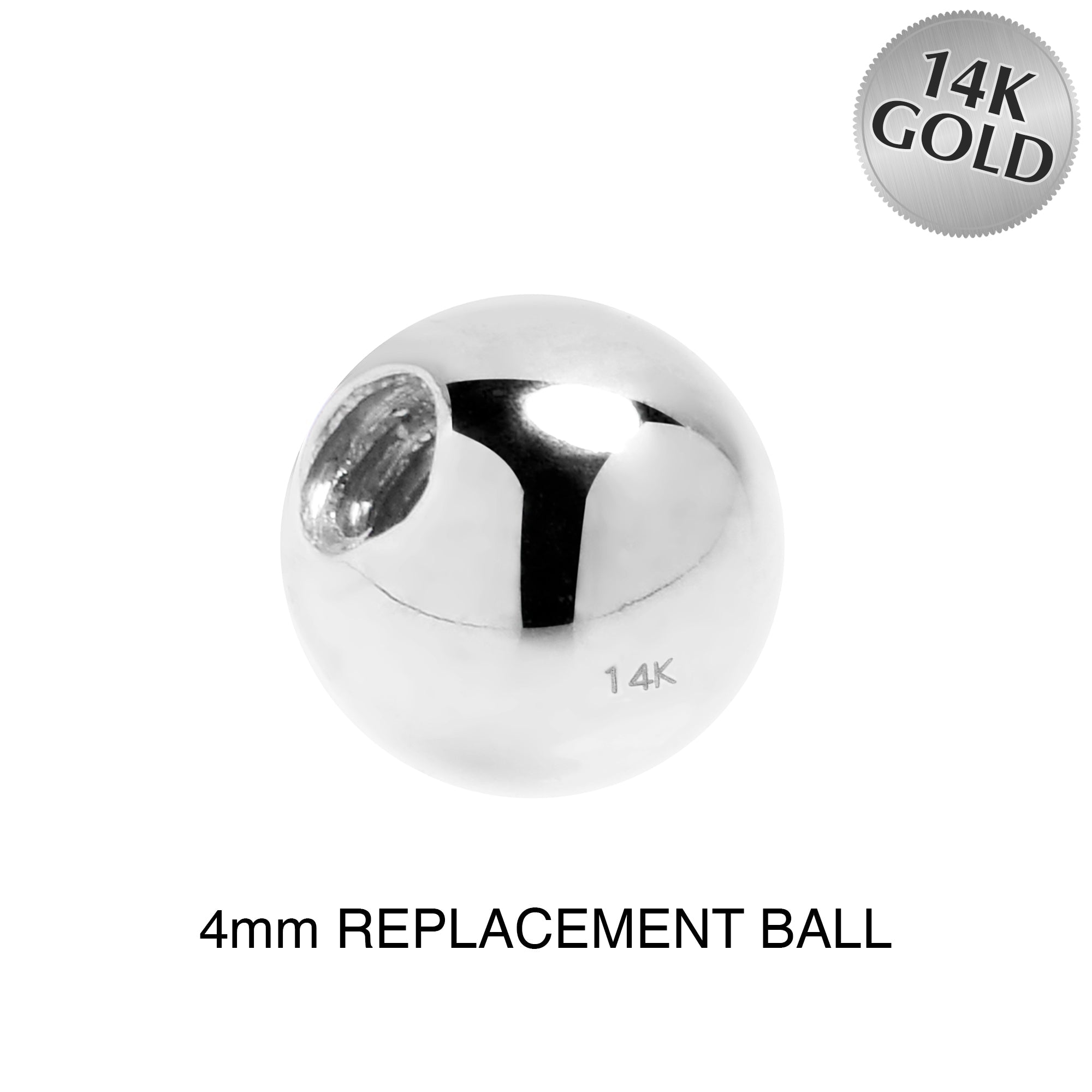 4mm 14G Solid 14k White Gold Replacement Ball