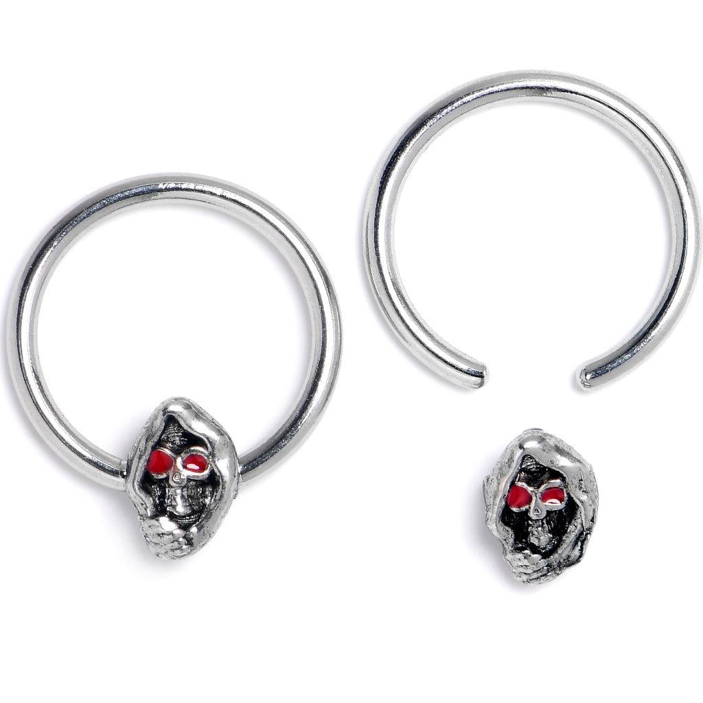 16G 3/8 Skull Red Eyes BCR Captive Bead Ring Set of 4