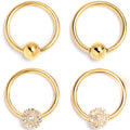 16G 3/8 Clear Gem Gold Tone Tiny Flower BCR Captive Ring Set of 4
