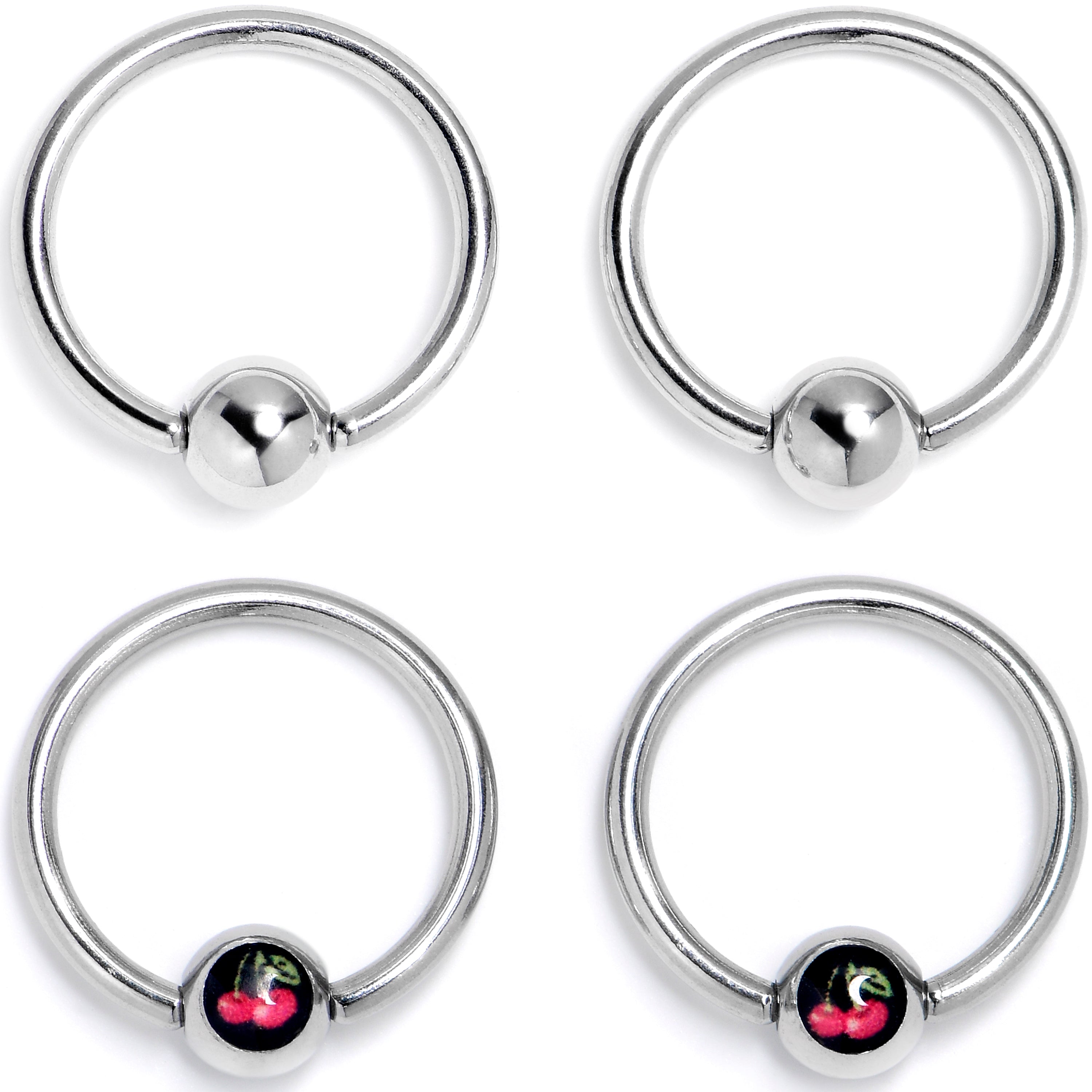 16G 3/8 Cherry Ball BCR Captive Ring Set of 4