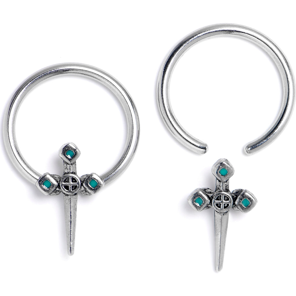 16G 3/8 Dagger Design Green BCR Captive Ring Set of 4