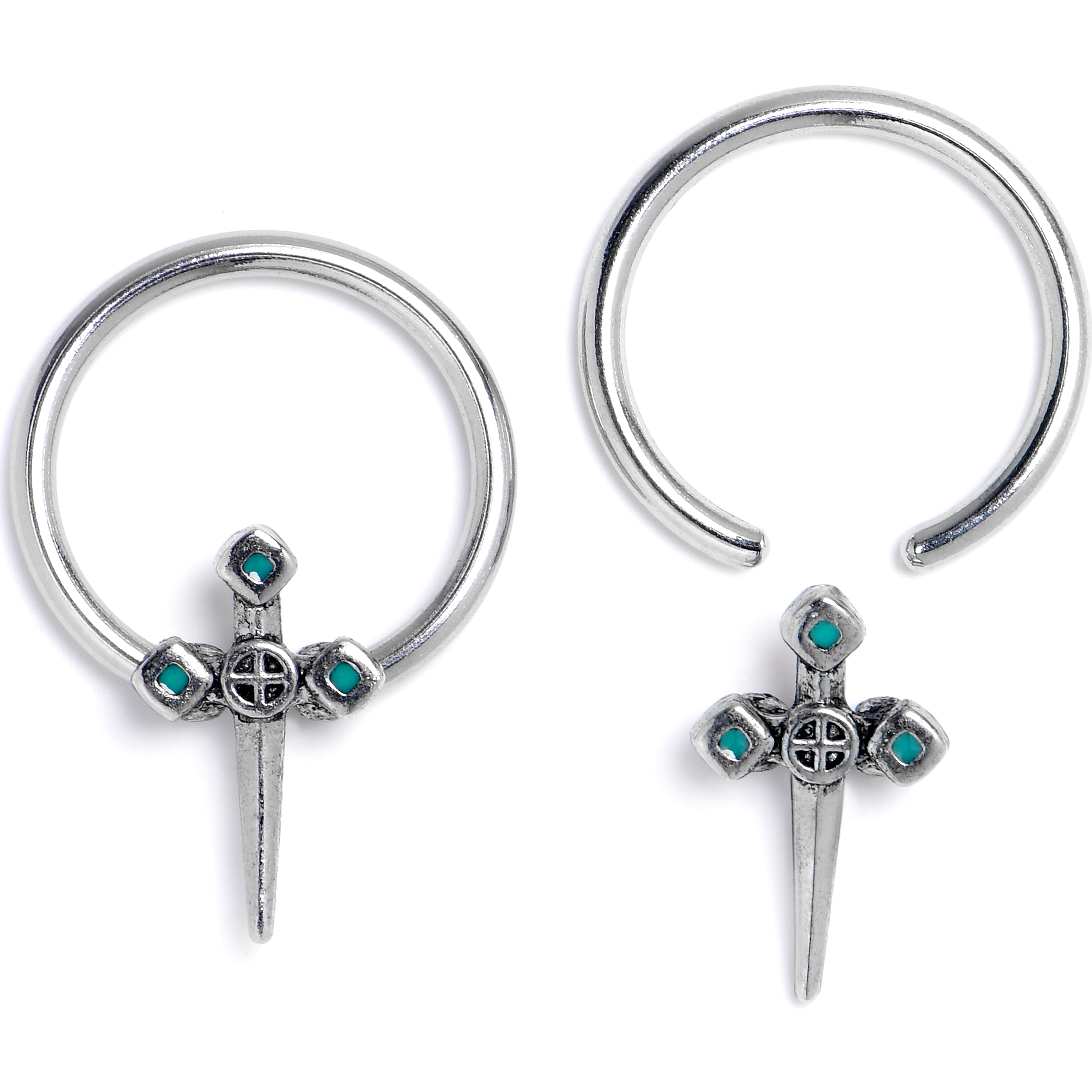 16G 3/8 Dagger Design Green BCR Captive Ring Set of 4