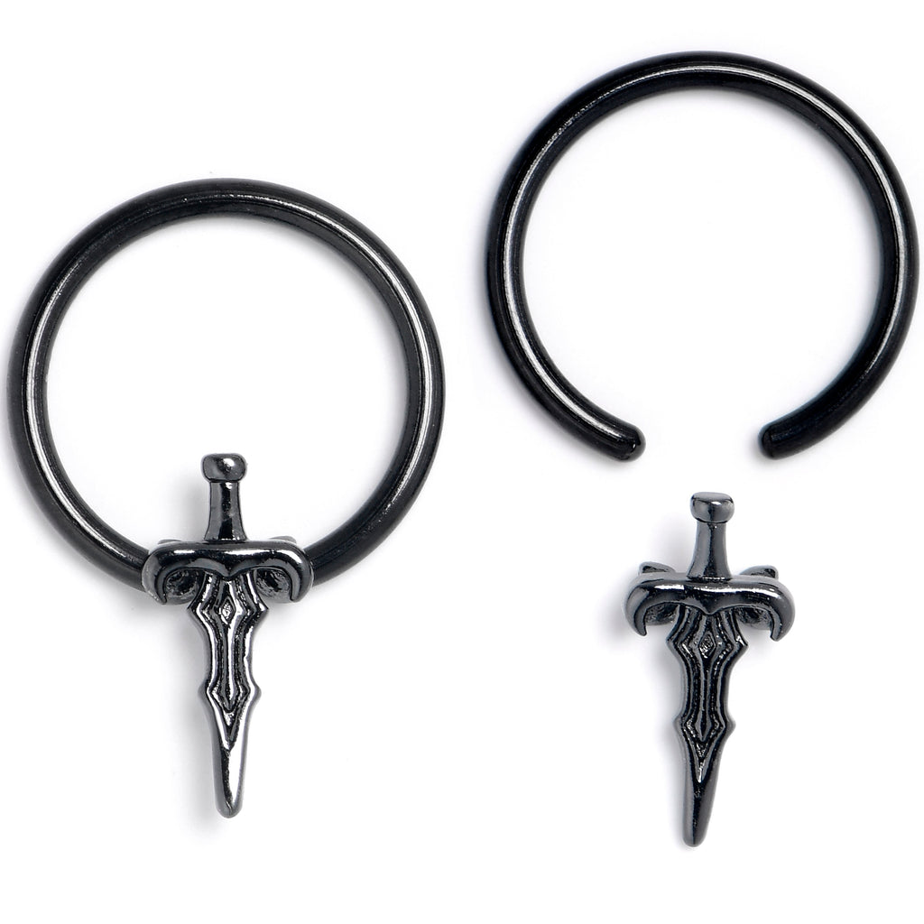 16G 3/8 Black Medieval Sword BCR Captive Ring Set of 4