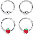 16G 3/8 Strawberry Red BCR Captive Ring Set of 4
