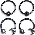 16G 3/8 Clear Gem Black Moon Sun BCR Captive Horseshoe Set of 4