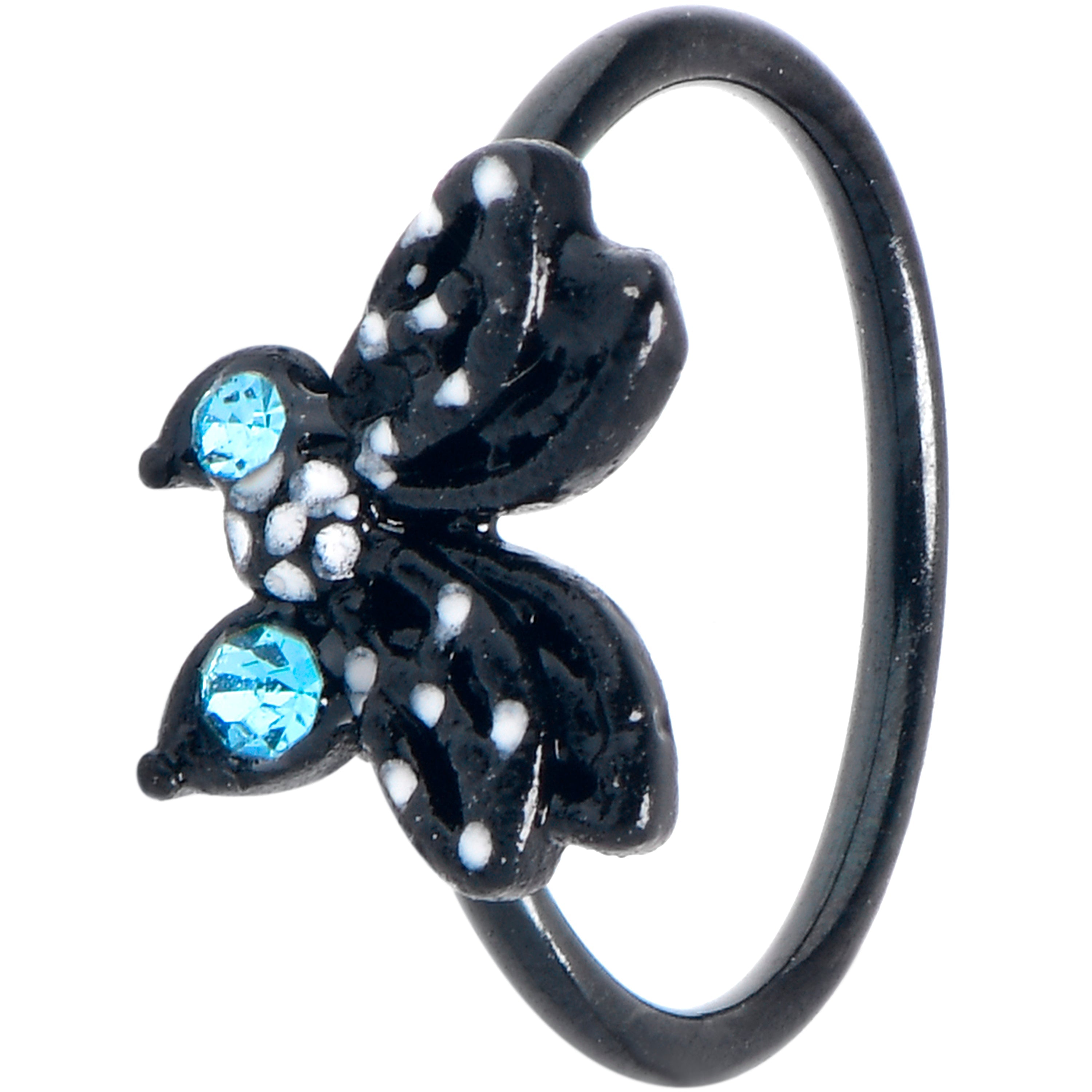 20G 5/16 Blue CZ Gem Black Night Drama Butterfly Nose Hoop