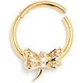 16G 3/8 Clear Gem Gold Tone Dragonfly Deluxe Hinged Segment Ring