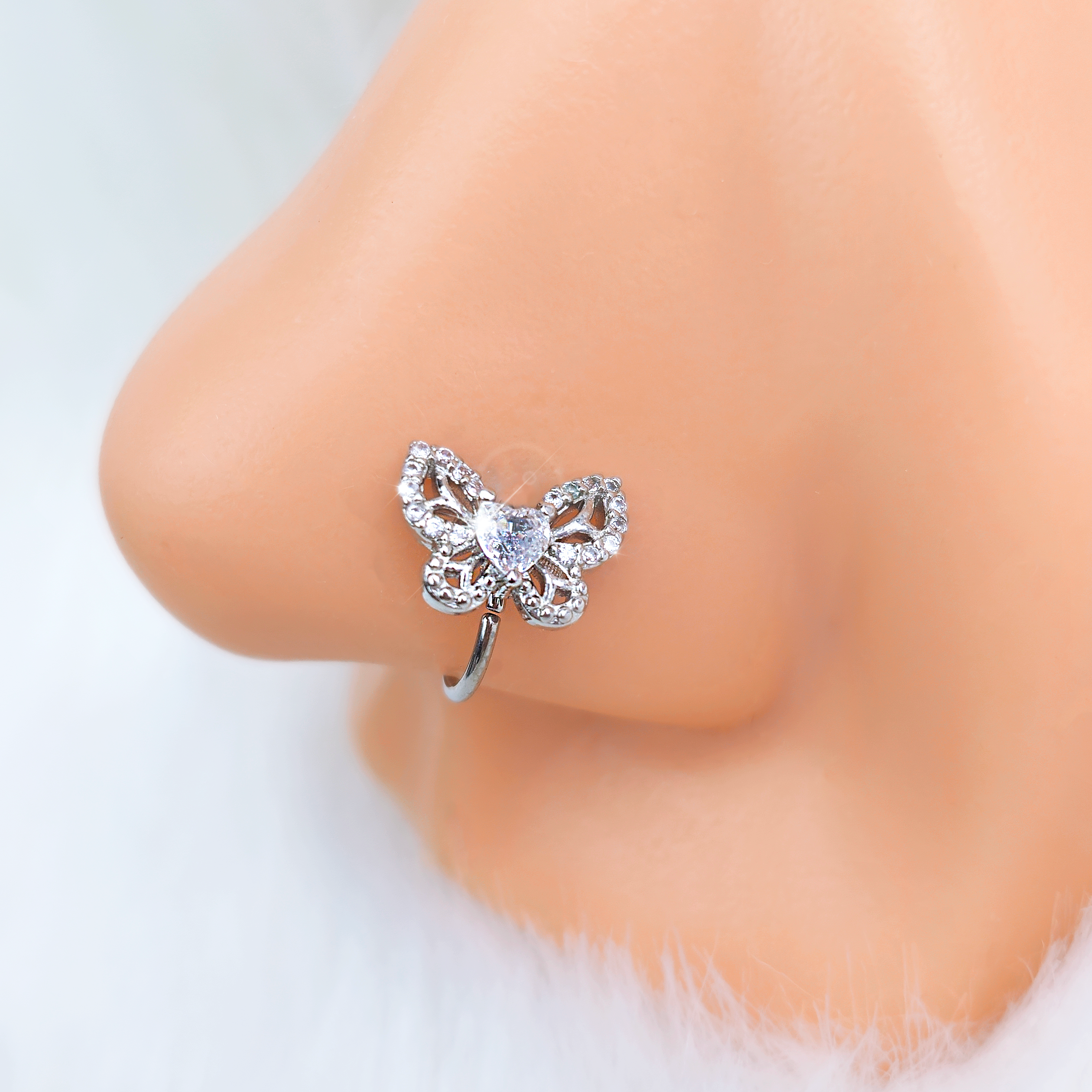 20G 5/16 Clear CZ Gem Butterfly Delight Nose Hoop