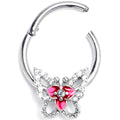 16G 3/8 Clear Gem Fabulous Butterfly Pink Hinged Segment Ring