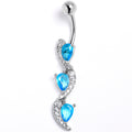 Blue Clear CZ Gem Super Style Swirl Dangle Belly Ring