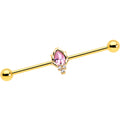 14G Pink CZ Gem Gold Tone Style Fire Industrial Barbell 38mm