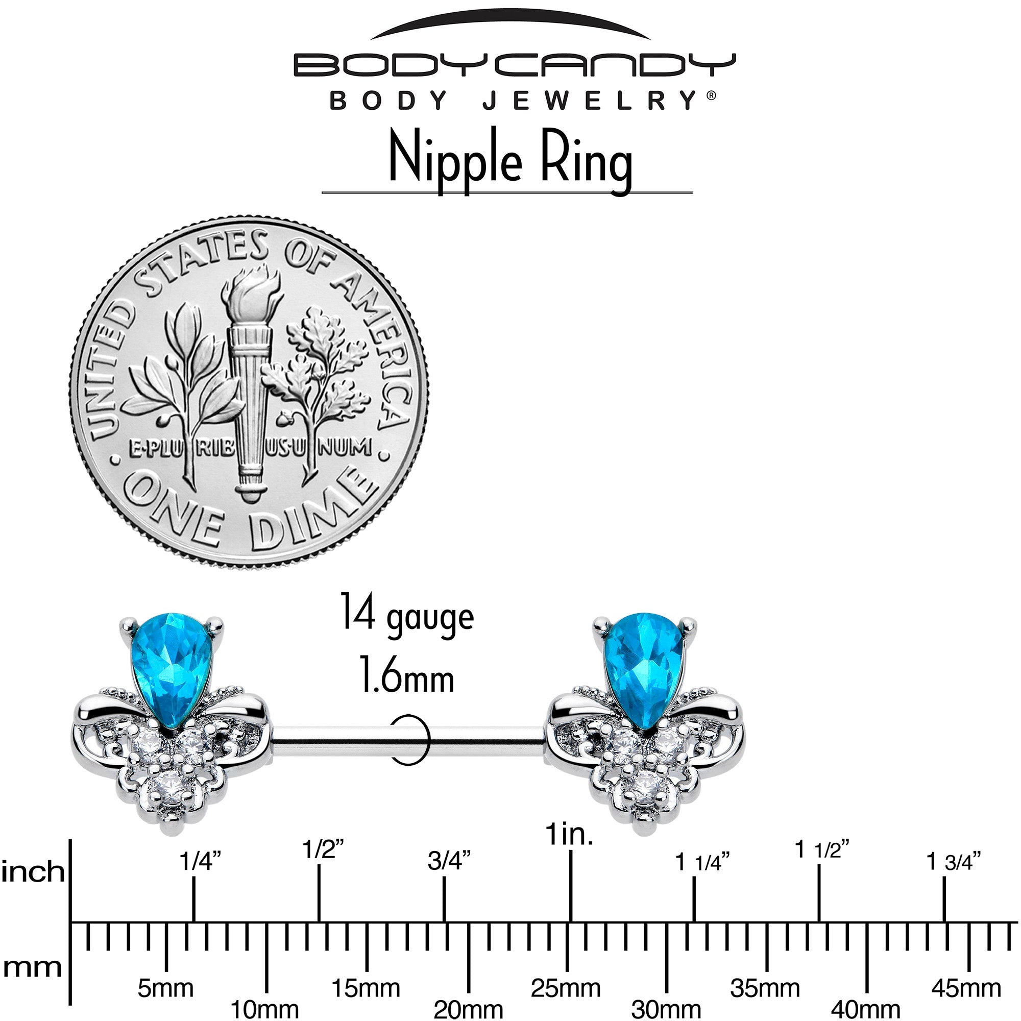 14G 9/16 Blue Gem Style Simplicity Barbell Nipple Ring Set