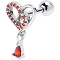 16G 1/4 Red CZ Gem Asymmetrical Heart Dangle Cartilage Earring