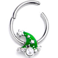 16G 3/8 Clear Gem Santa Hat Stars Green Hinged Segment Ring
