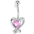 Pink CZ Gem Wrapped In Heart Belly Ring