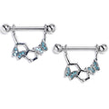 14G 9/16 Blue Gem Hexagon Butterfly Dangle Nipple Ring Set
