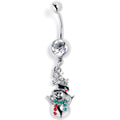 Red Clear Green Gem Opulent Snowman Holiday Dangle Belly Ring