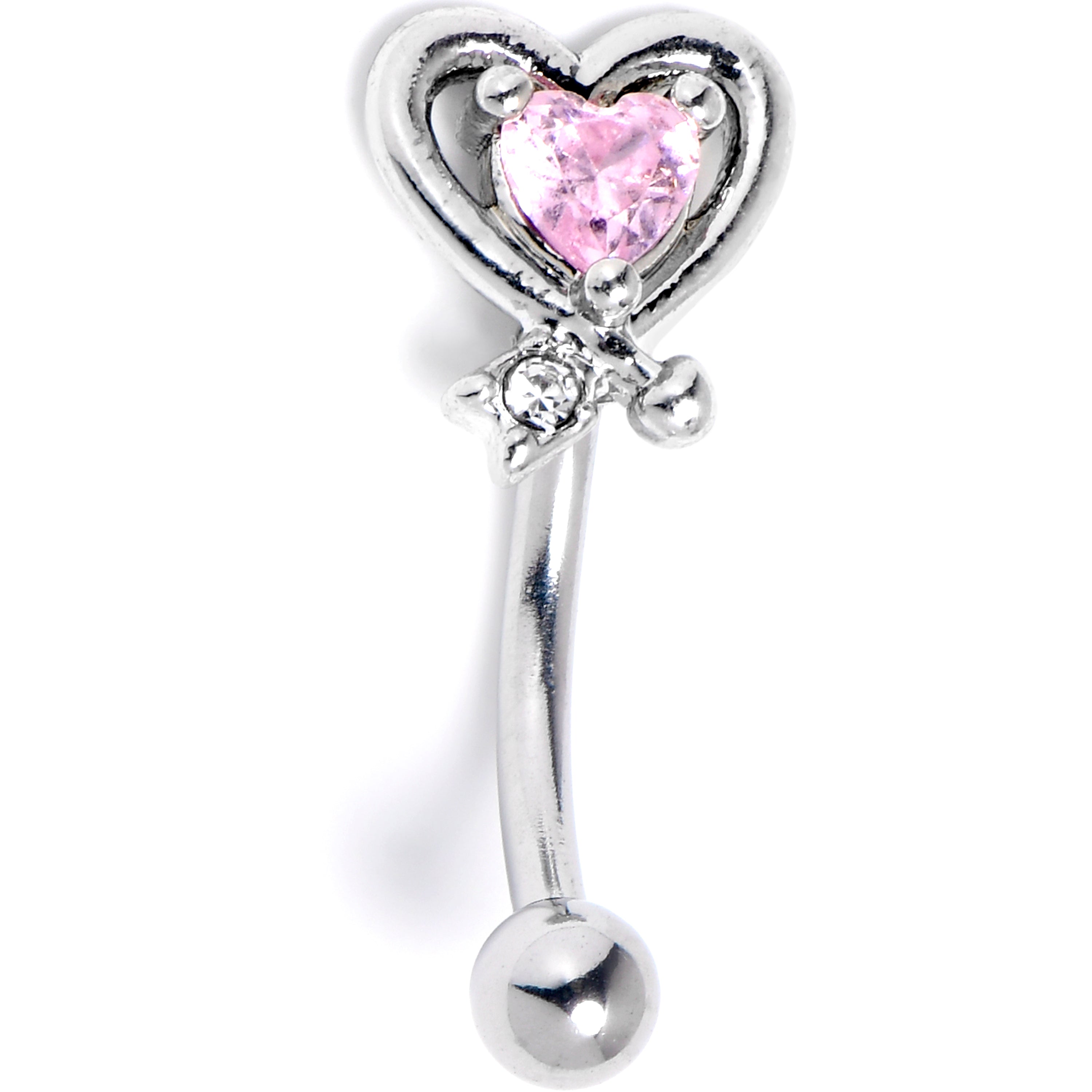 16G 5/16 Pink CZ Gem Wrapped in Heart Curved Eyebrow Ring