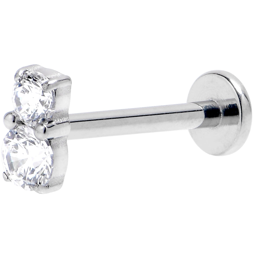 16G 3/8 Clear Gem G23 Titanium Threadless Push In Labret Tragus