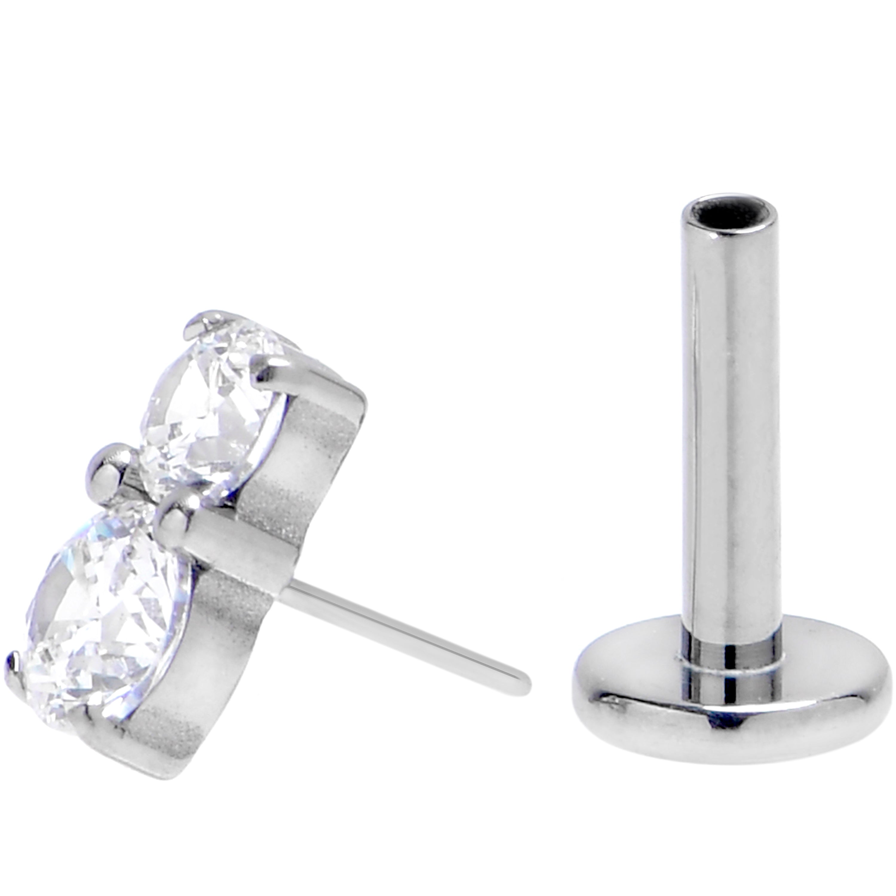 16G 1/4 Clear Gem G23 Titanium Threadless Push In Labret Tragus