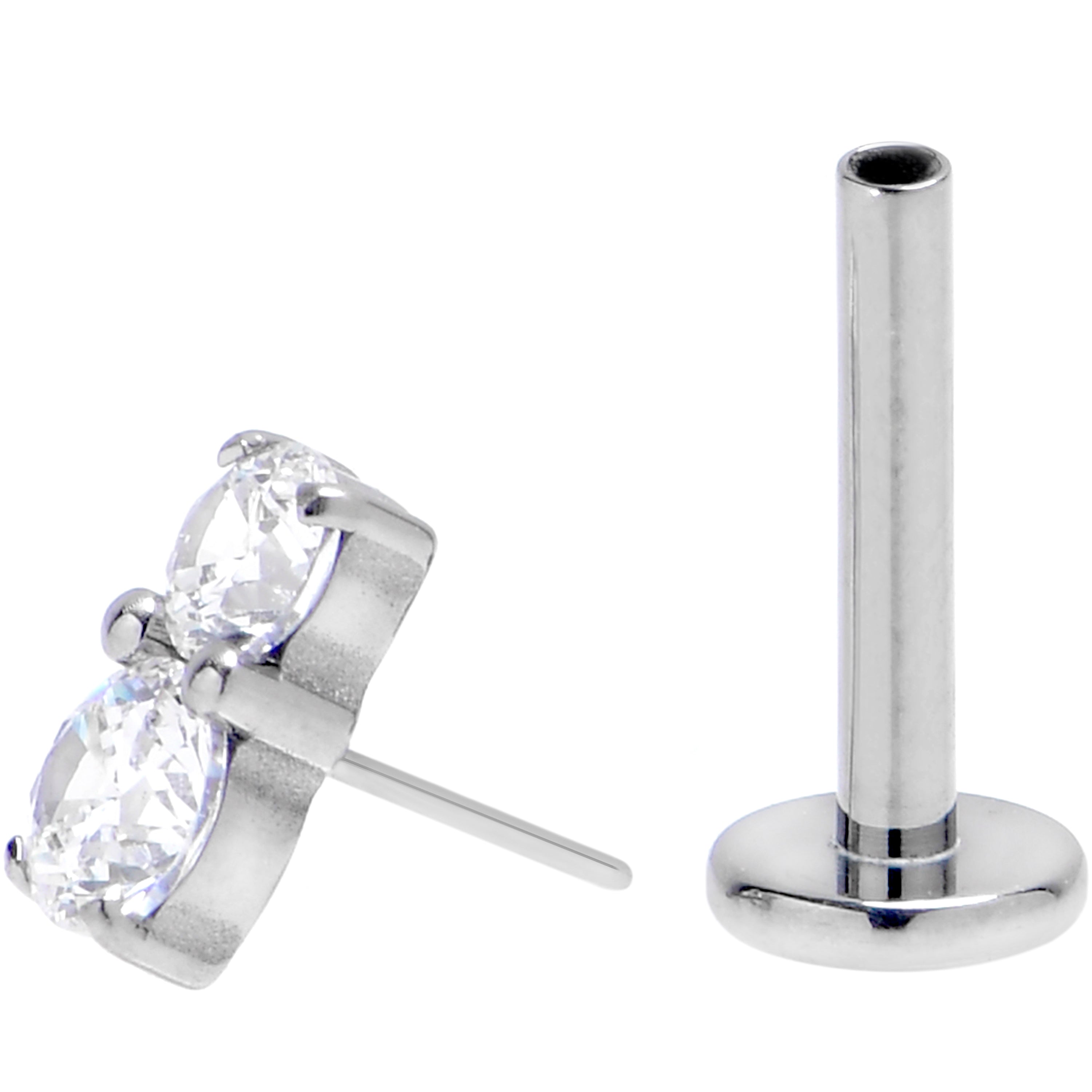 16G 5/16 Clear Gem G23 Titanium Threadless Push In Labret Tragus