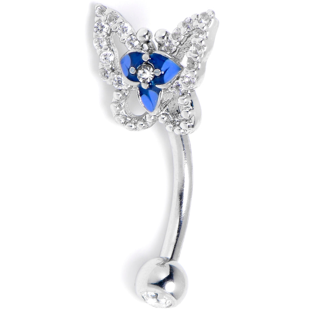 16G 5/16 Clear Gem Fabulous Butterfly Blue Curved Eyebrow Ring