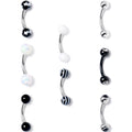 16G 5/16 Clear Gem Mix Black White Curved Eyebrow Ring Set of 8