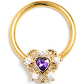 16G Purple CZ Gem Gold Tone Heart of Love BCR Captive Ring