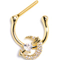 16G 5/16 Clear CZ Gem Gold Tone Moon Lover Cartilage Clicker