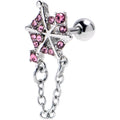16G 1/4 Pink Gem Spiderweb Chain Dangle Cartilage Tragus Earring