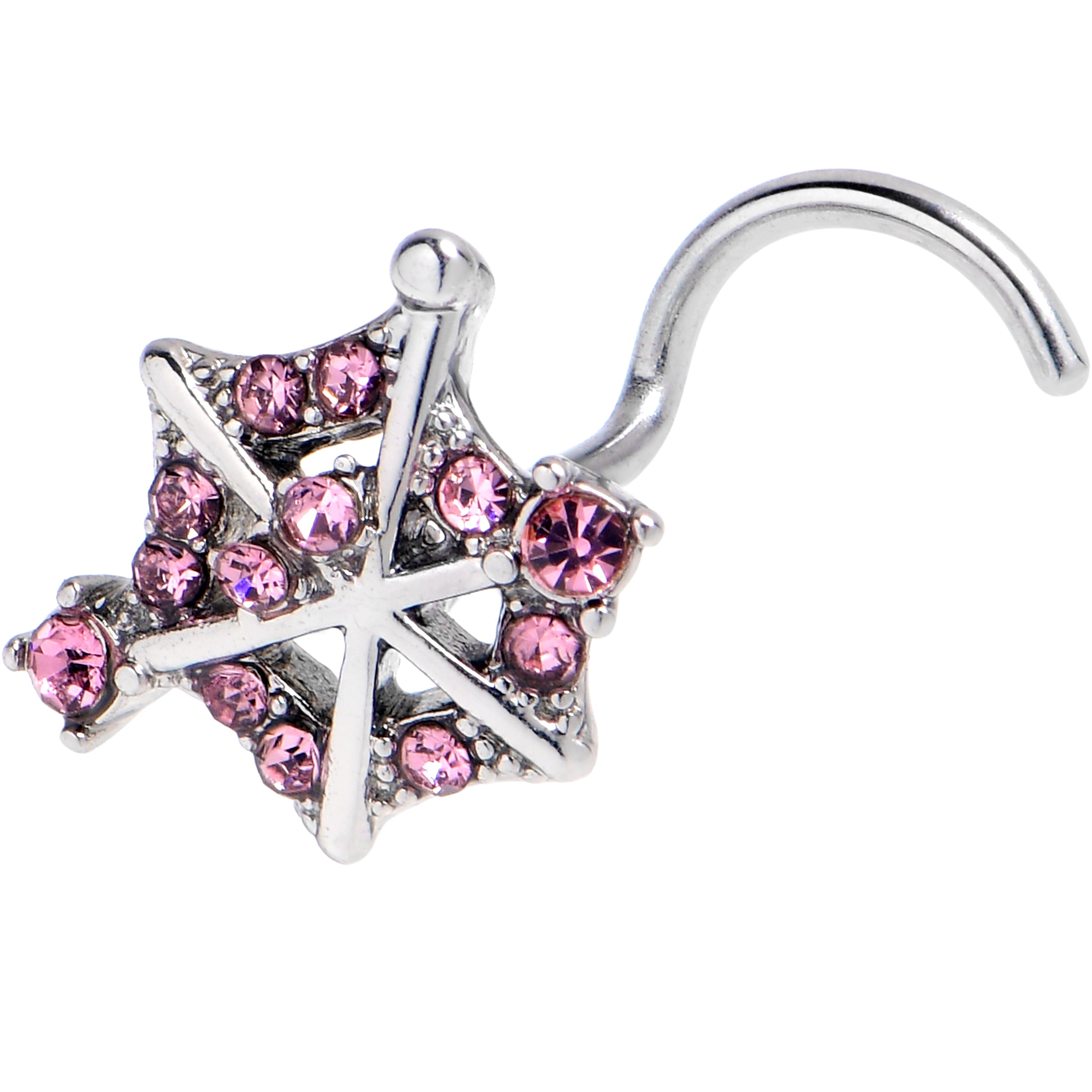 20G 7mm Pink Gem Spiderweb Goth Left Side Nose Screw