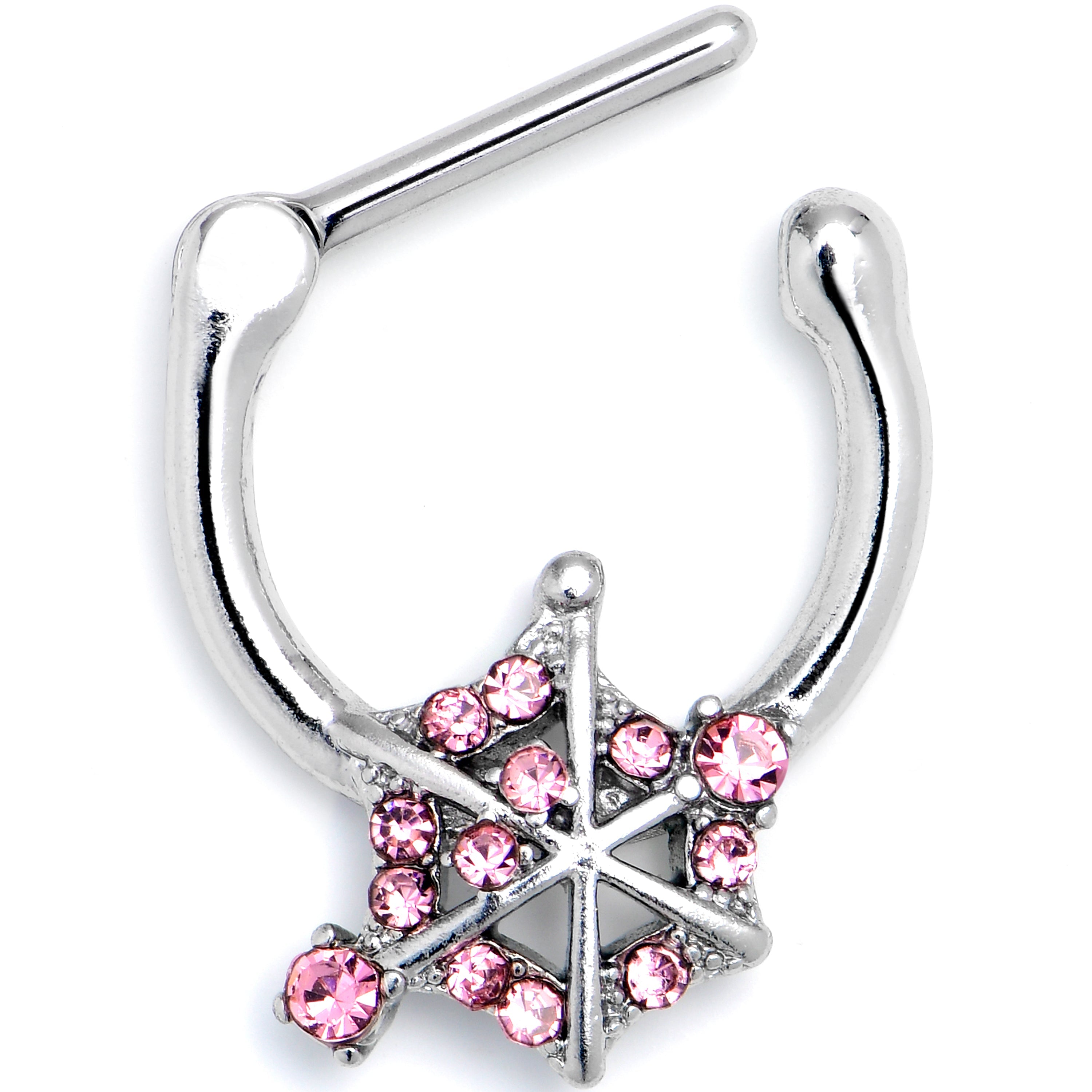 16G 5/16 Pink Gem Spiderweb Goth Cartilage Clicker