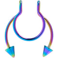 Rainbow Horseshoe Spike Fake Septum Ring Nipple and Clip on Earring