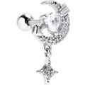 16G 1/4 Clear CZ Gem Moon Lover Cartilage Tragus Earring