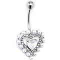 Clear CZ Gem Pearl Heart Belly Ring